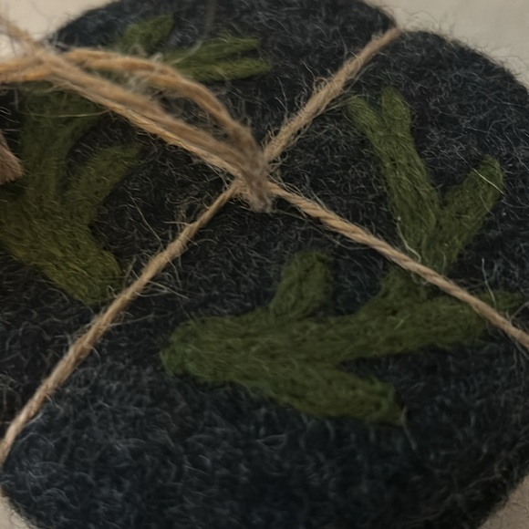 Thirstystone Round Felt Wool Antler Coasters From Nepal, Set of 4 - Picture 3 of 5